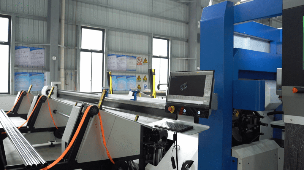 Top view of a fully enclosed heavy-duty laser cutting machine bed