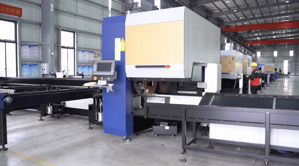 Baison fiber laser cutting machine with fully enclosed shuttle table.