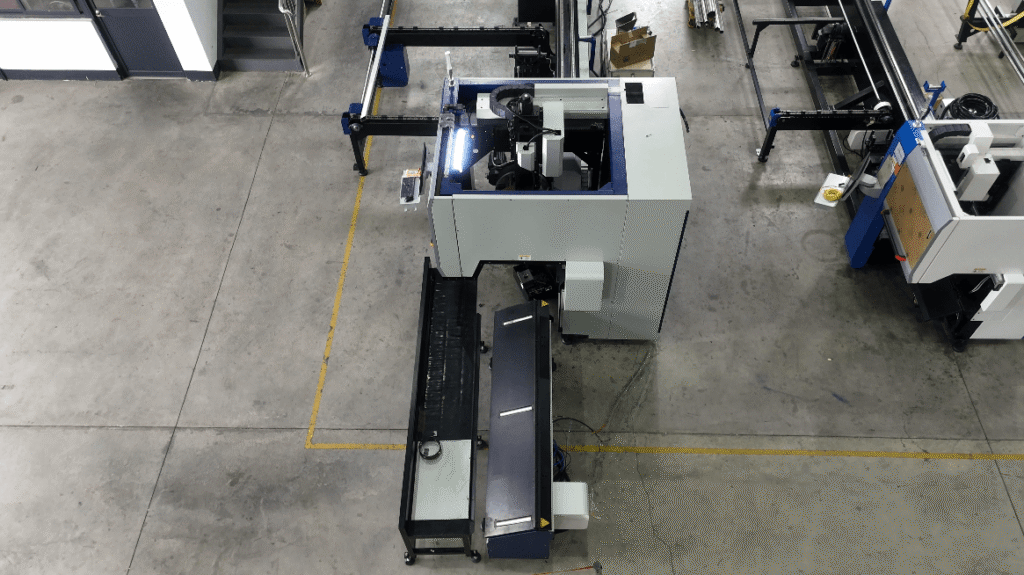 Overhead view of a Baison laser cutting machine production line.