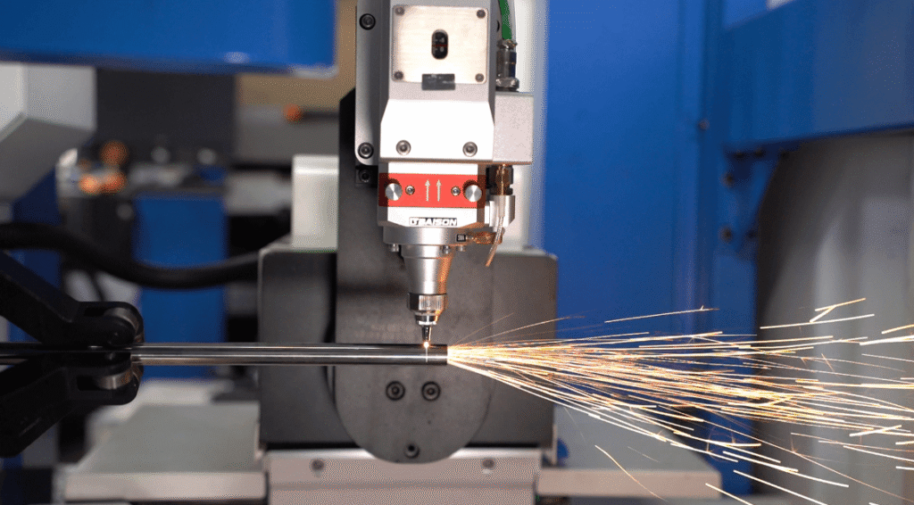 Close-up of laser cutting metal sheet