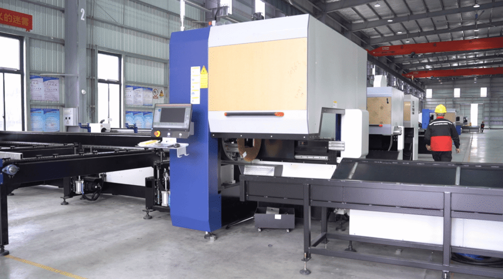 Laser cutting metal machines in a workshop