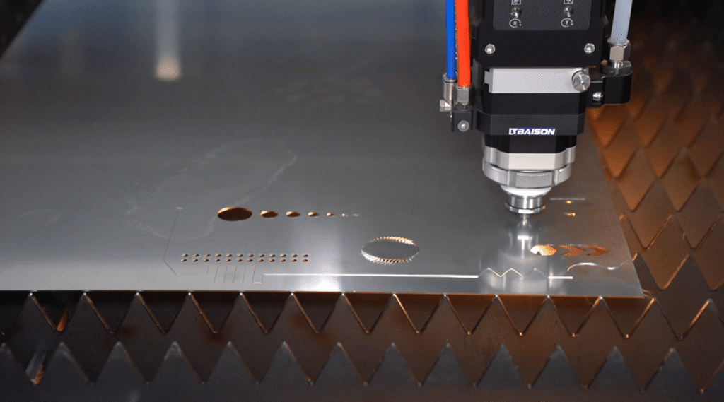 Large industrial fiber laser cutting metal equipment.