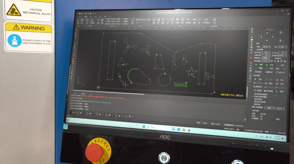 Schnittstellenschnittstelle der CNC-Steuerungssoftware für industrielle Laserschneidanlagen auf dem Monitor
