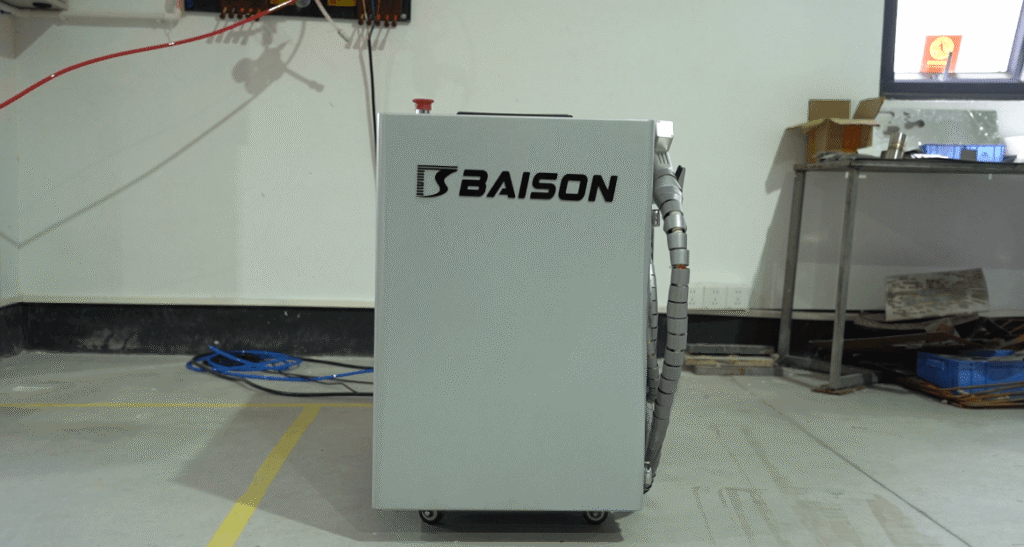 Side view of industrial Baison fiber laser welding machine cabinet.