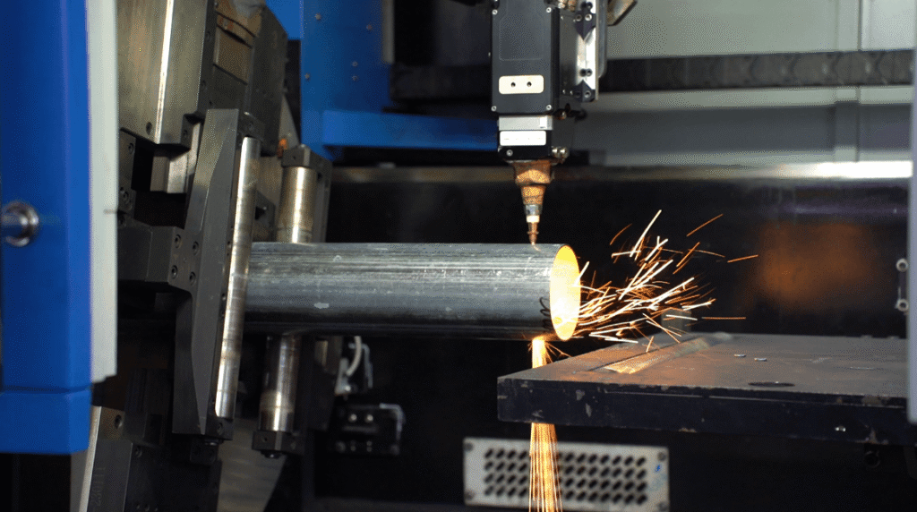 Laser cut steel pipes packed in wooden crate.