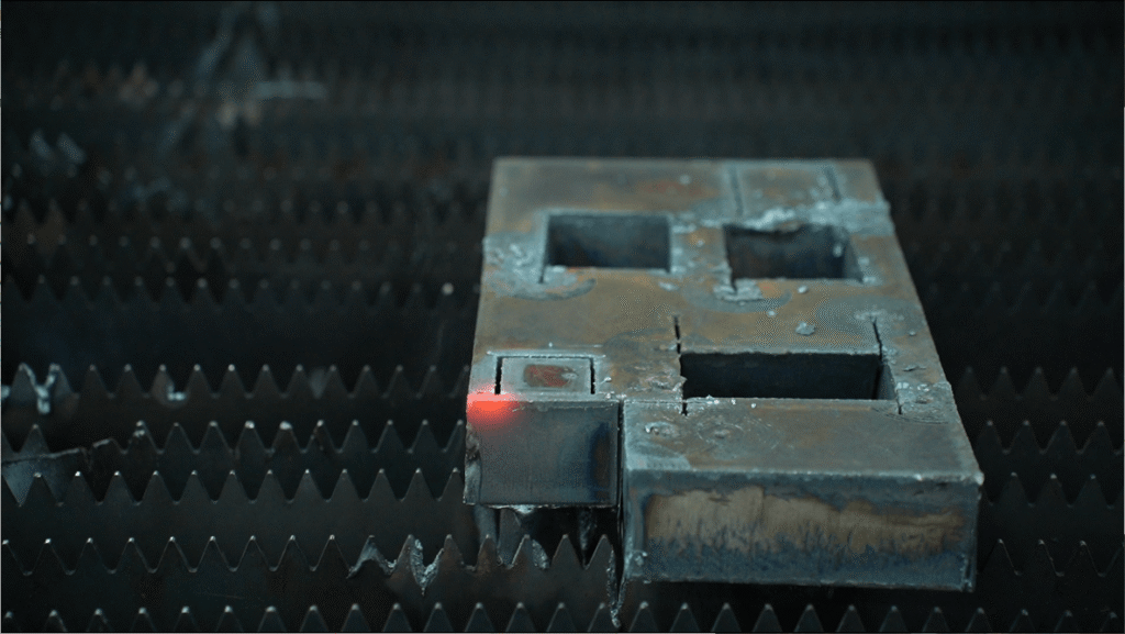 Pristine cut edges of a thick steel block with no slag.