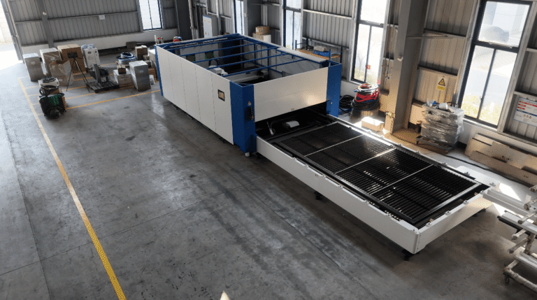 Baison Laser fiber cutter with an ultra-long dual shuttle exchange table.