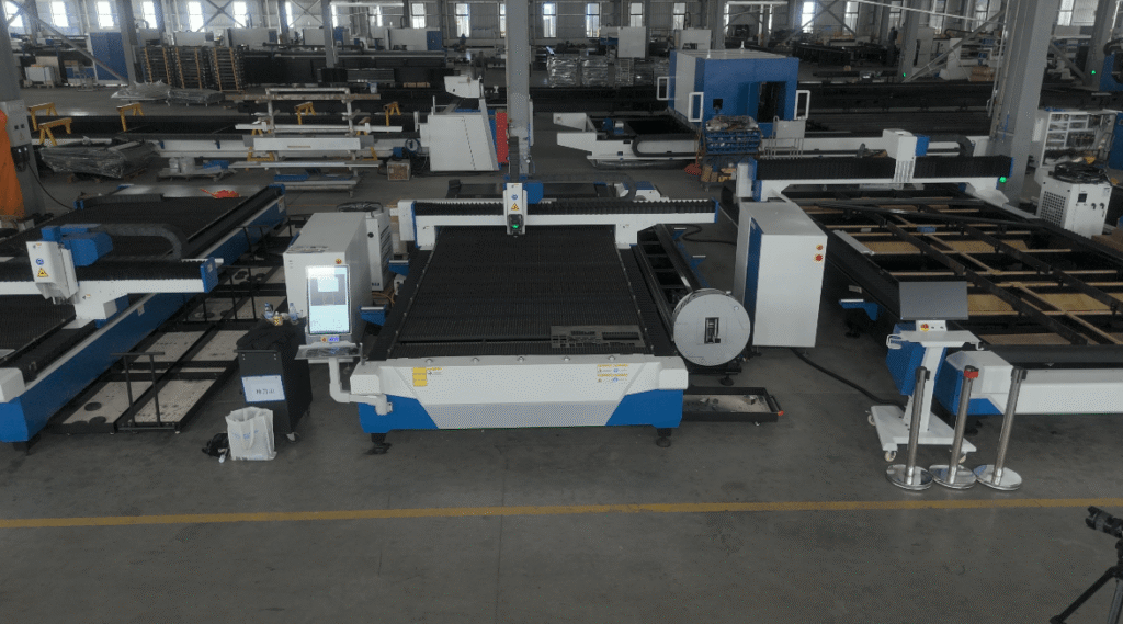 Baison high-power fiber laser cutting machines in factory workshop.