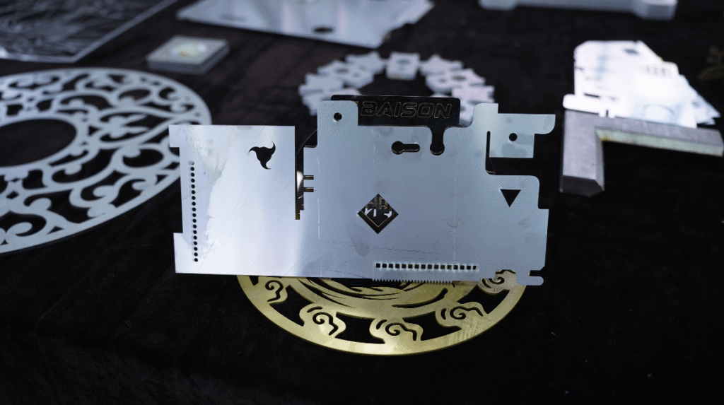 Finished precision metal parts and intricate designs.