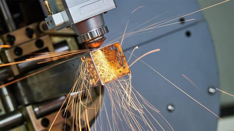 Fiber Laser Tube Cutting Machine Carving Holes into a Square Steel Tube