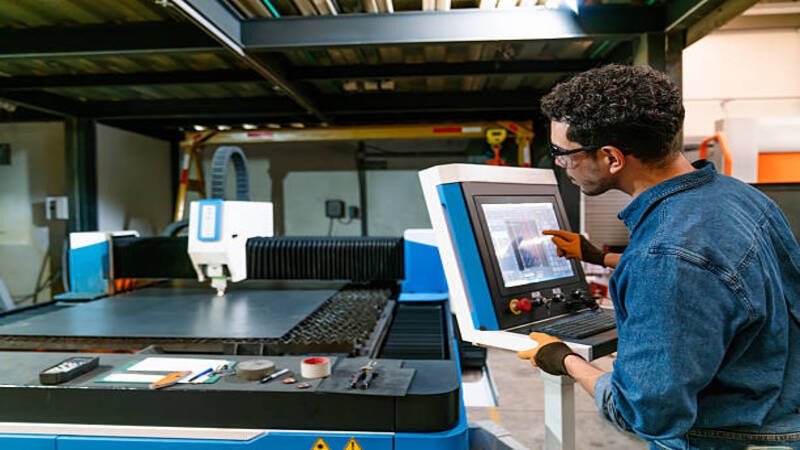 An operator optimizing a laser cleaning machine. 