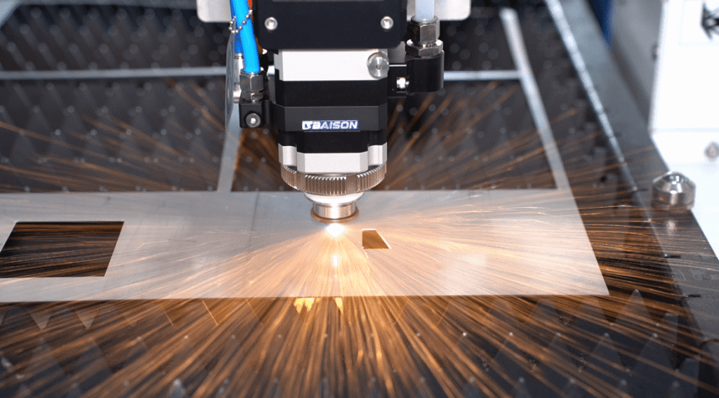 BAISON laser cutter cutting metal sheet with sparks
