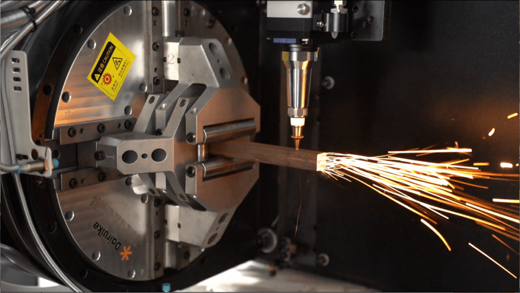 Metal pipe laser cutting with sparks