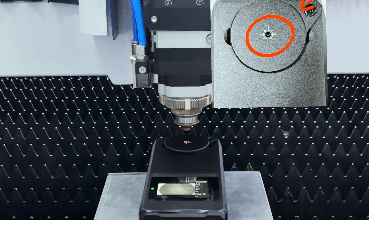 Laser nozzle centering process using Baison MCD100 visual alignment device.