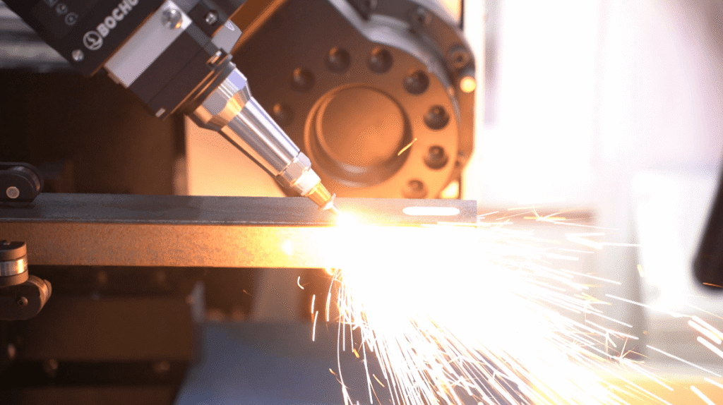 Laser cutting square tube with sparks