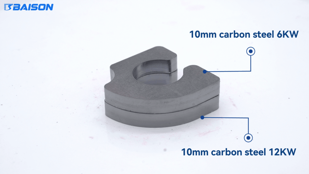 Muestras de acero al carbono de 10 mm cortadas con láser de fibra
