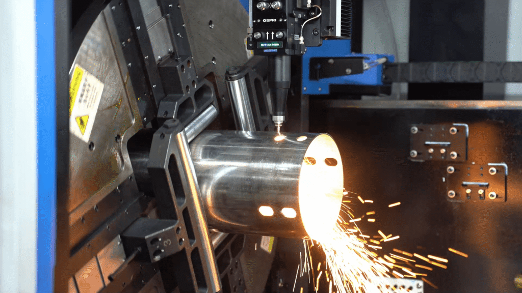 Precision laser cutting on round steel tube with Baison chuck