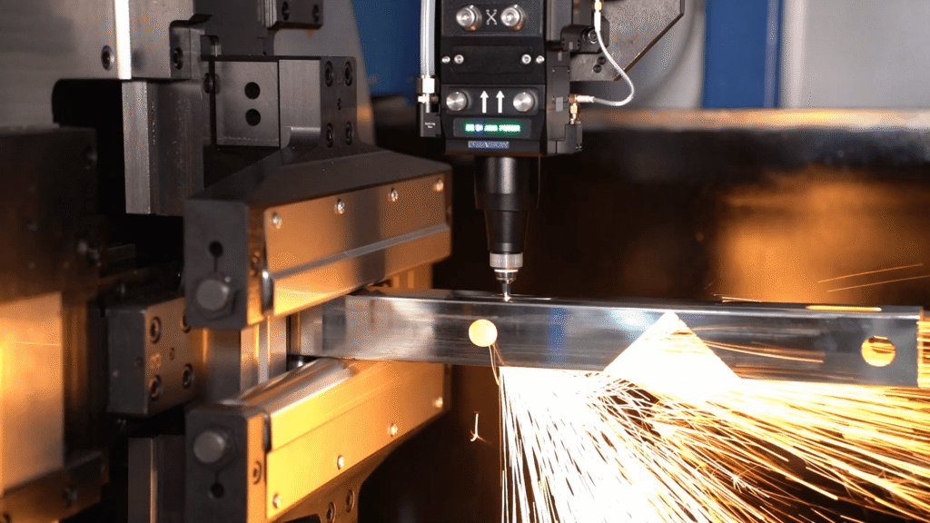 Fiber laser cutting tube with flying sparks