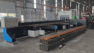 Heavy duty 3-chuck laser tube cutting machine in workshop