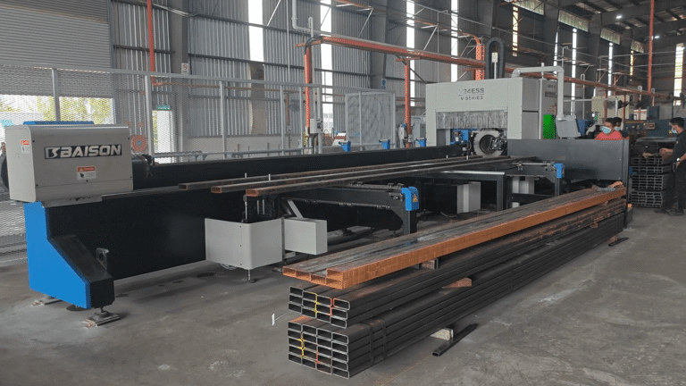Heavy duty 3-chuck laser tube cutting machine in workshop