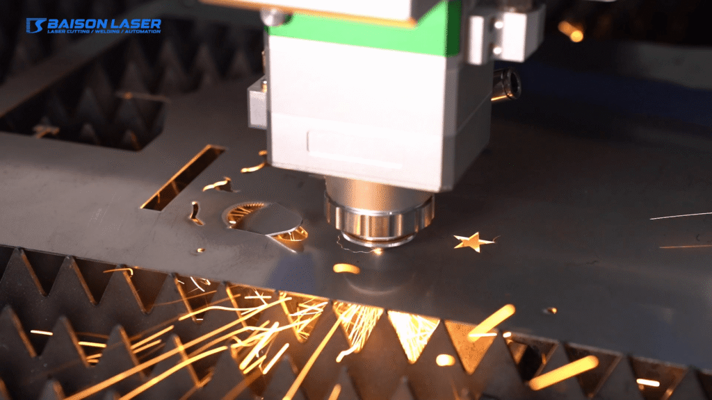 Fiber laser cutting thin metal sheet, sparking
