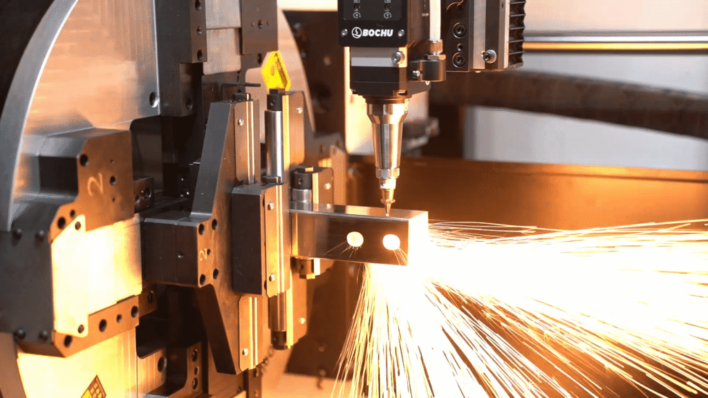 Laser cutting square tube with sparks