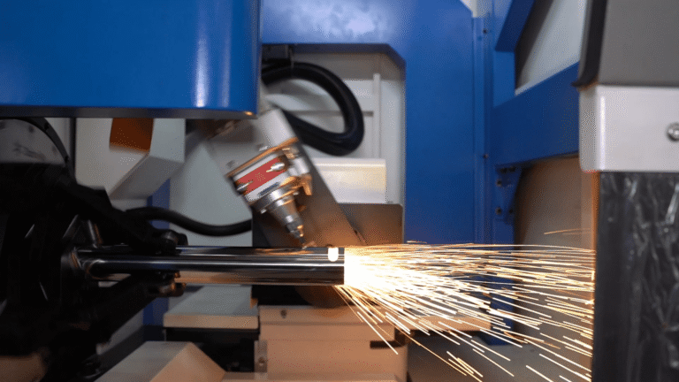 Fiber laser tube cutting machine in operation