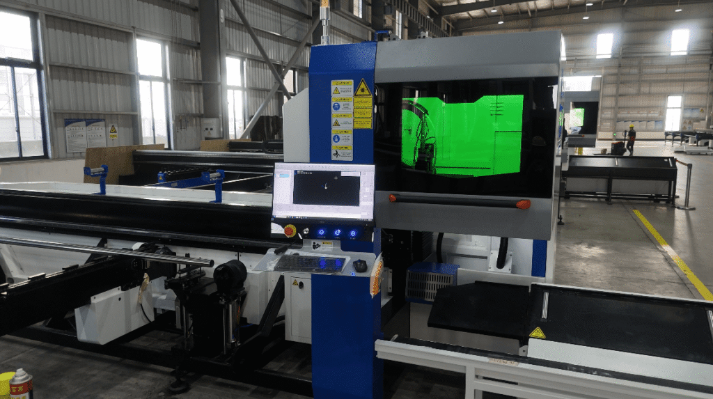 Close-up of tube cutting machine control console