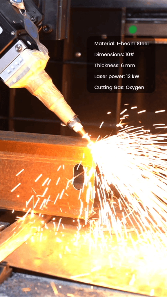 12kW fiber laser cutting I-beam steel profile with high precision