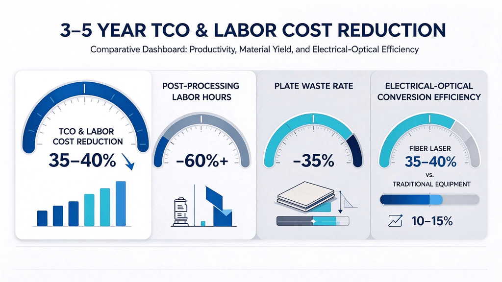 Financial breakdown chart showing 60% labor reduction using Baison fiber laser