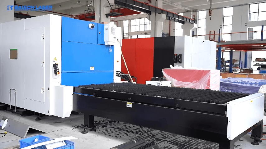 Baison ST3A industrial fiber laser cutting machine with auto shuttle table in a 24/7 job shop.
