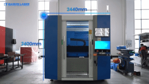 Baison ST3A high-powered fiber laser cutter with space-saving integrated cabinet design for ocean shipping.