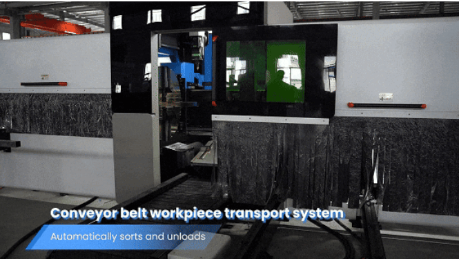 Conveyor belt workpiece transport system automatically sorts finished tubes
