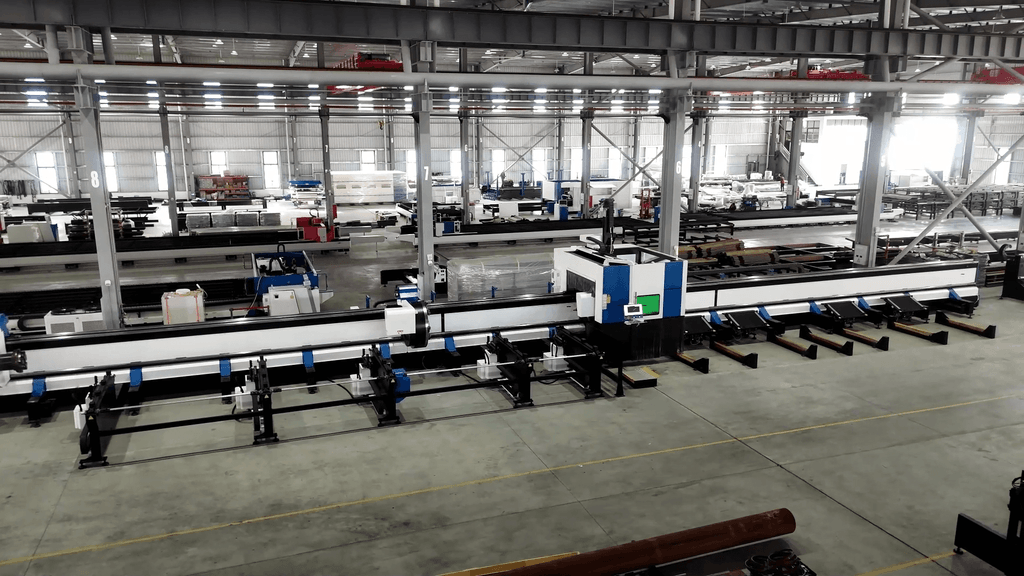 Heavy-duty fiber laser tube cutting machine installed in industrial facility